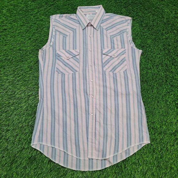Vintage 70s H Bar C Western Pearl Snap Cut Off Shirt Small Relaxed / Medium Slim - Picture 1 of 11